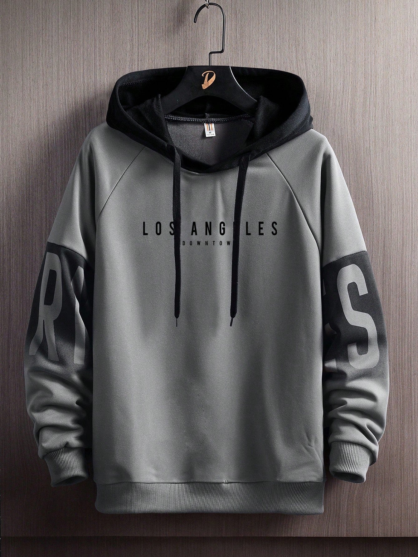 Men's Colorblock Letter Print Drawstring Hoodie