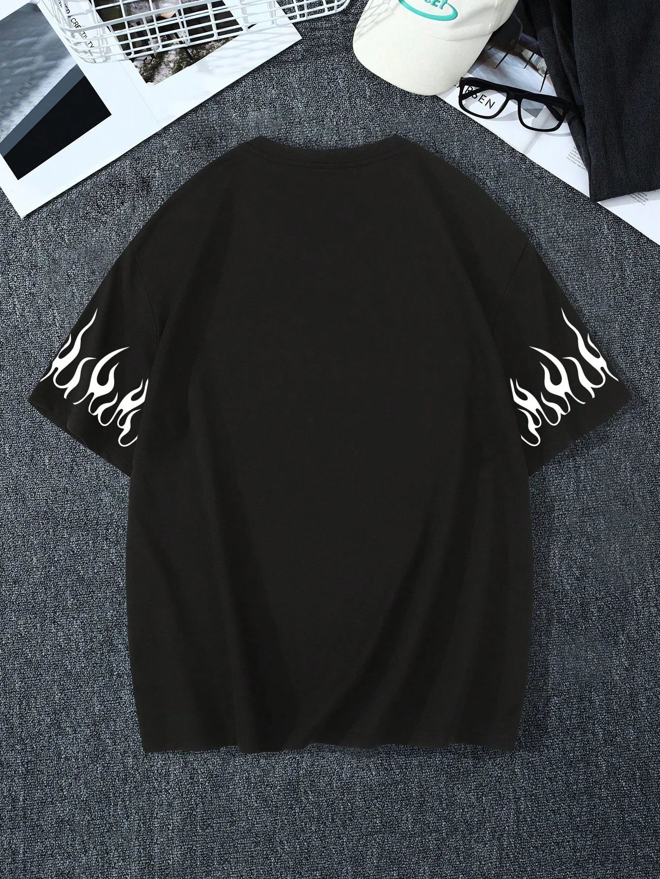 Men Casual Slogan And Flame Print Short Sleeve T-Shirt