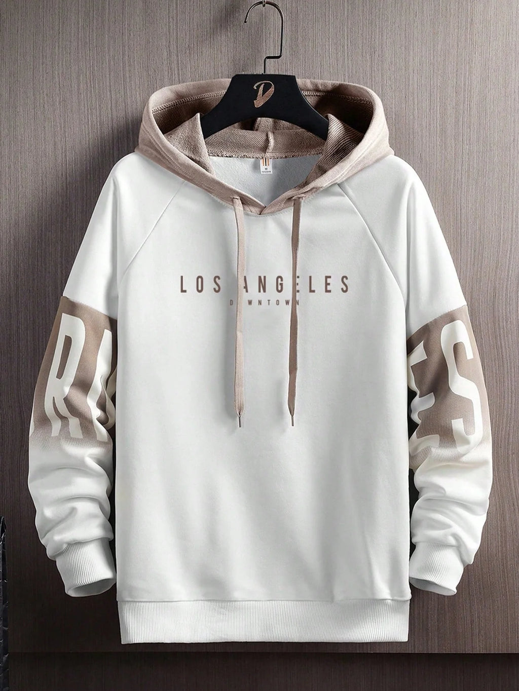 Men's Colorblock Letter Print Drawstring Hoodie