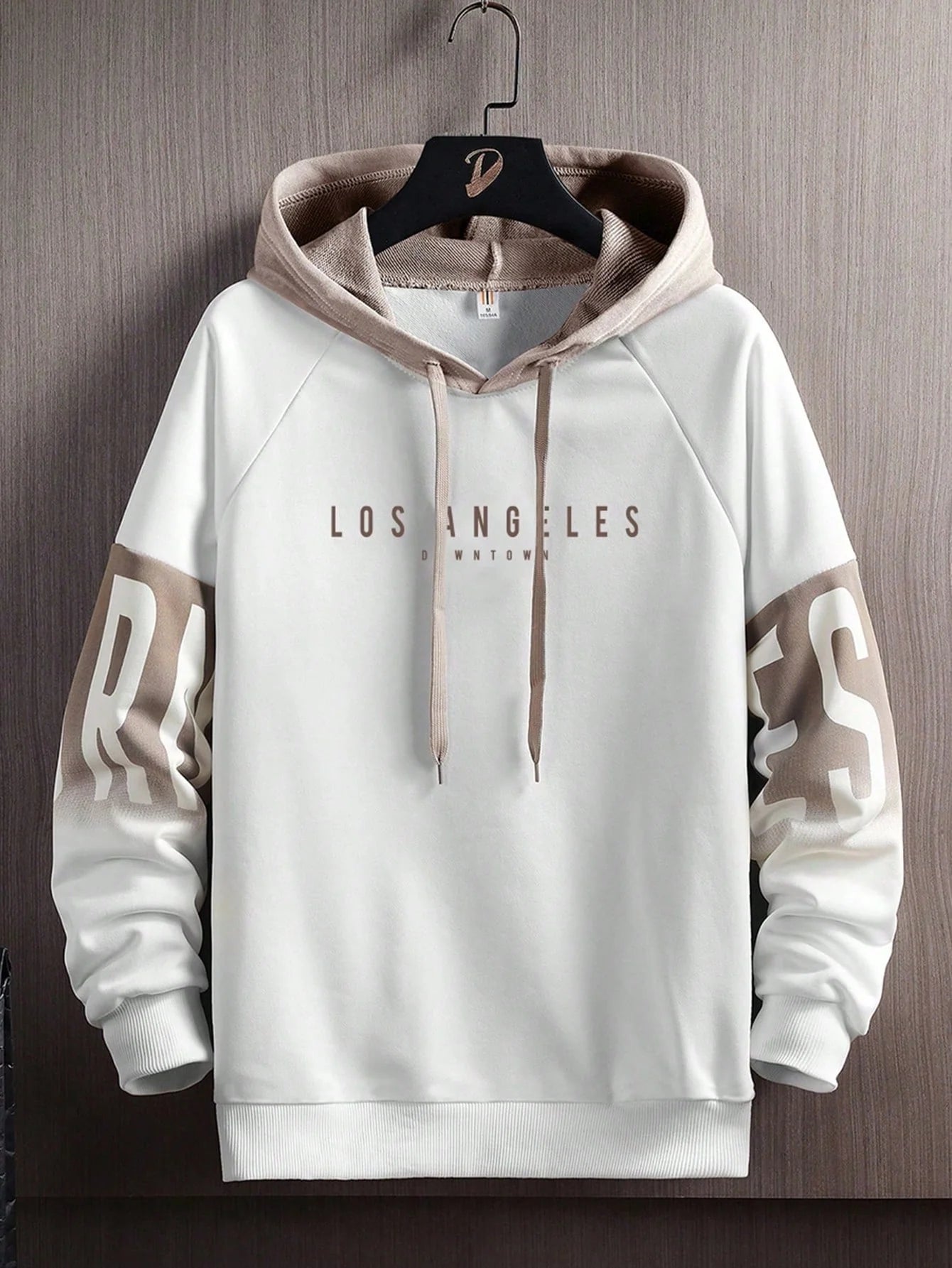 Men's Colorblock Letter Print Drawstring Hoodie