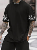 Men Casual Slogan And Flame Print Short Sleeve T-Shirt