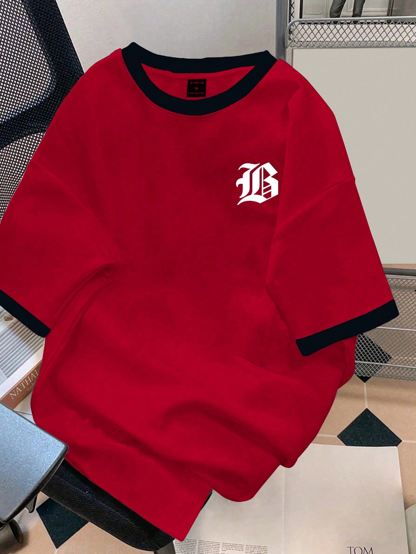 Men Letter Graphic Contrast Trim Short Sleeve Ringer Tee