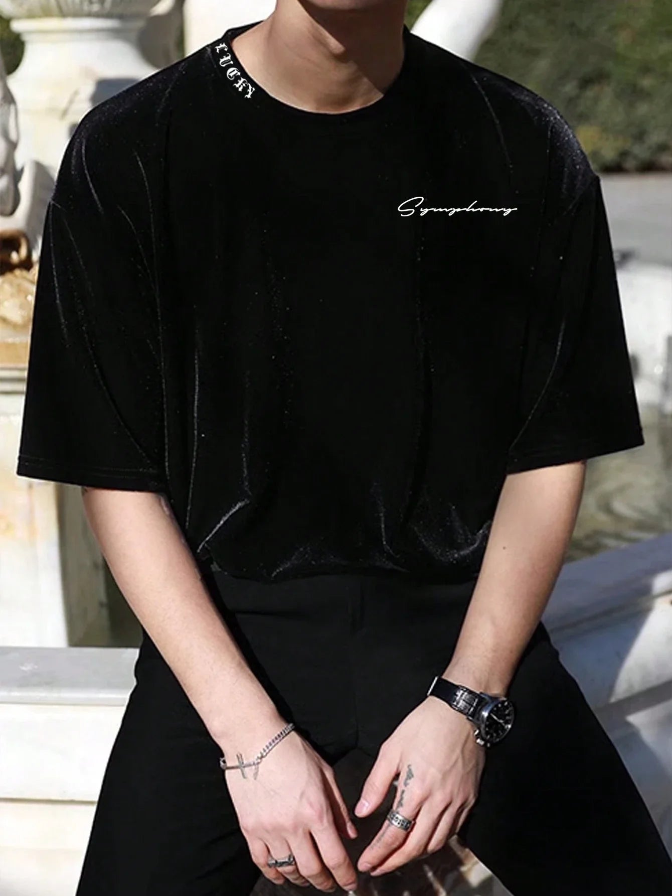 Men's Letter Print Drop Shoulder T-shirt