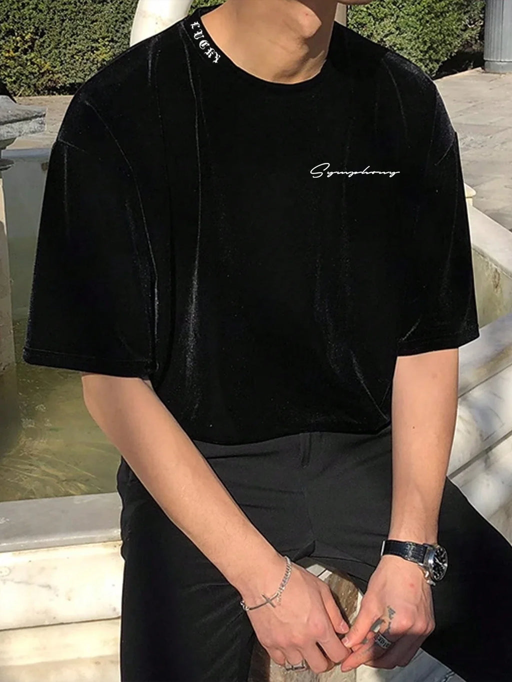 Men's Letter Print Drop Shoulder T-shirt