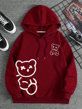 Men's Bear Print Drawstring Hooded Fleece Sweatshirt