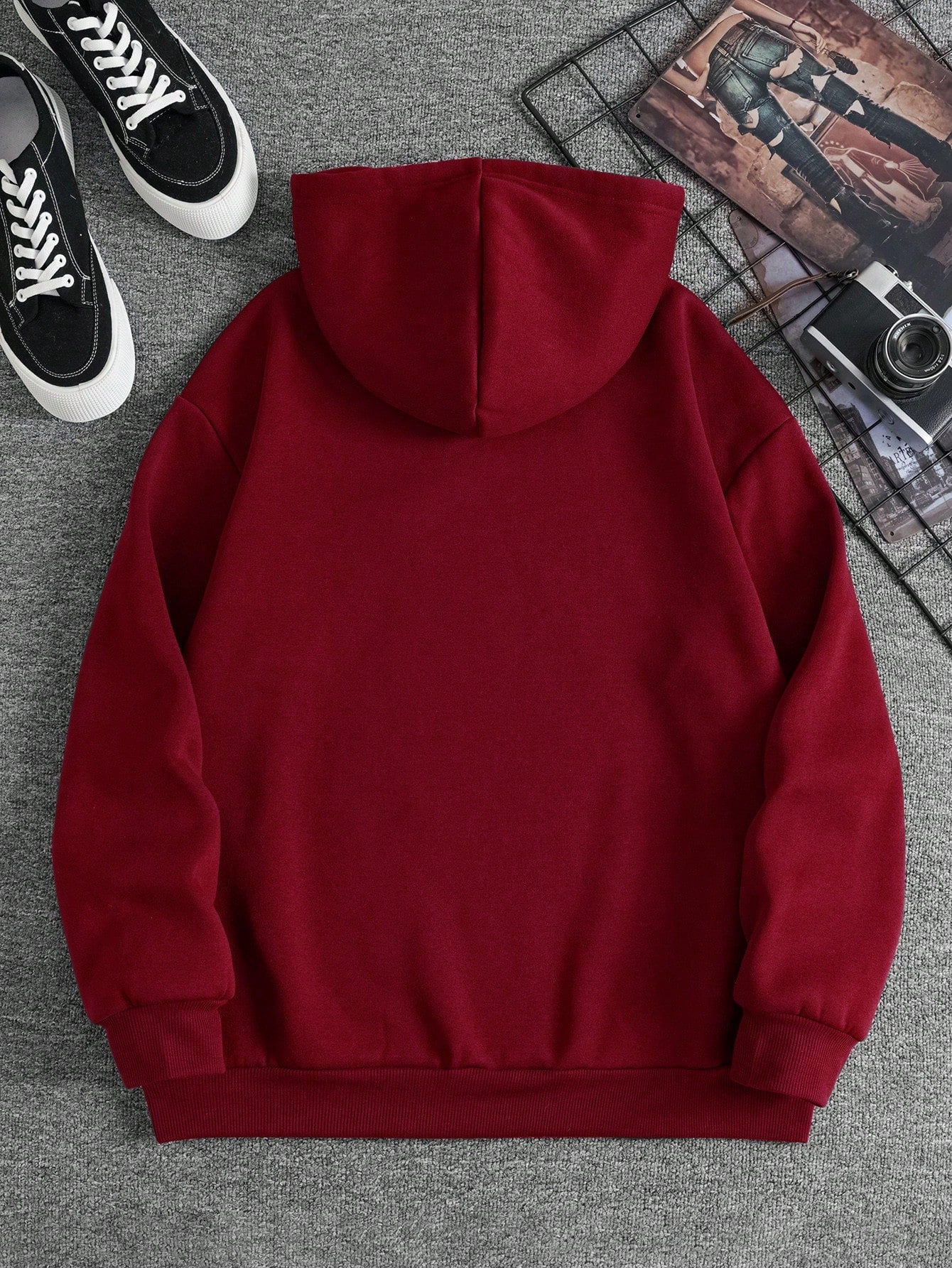 Men's Bear Print Drawstring Hooded Fleece Sweatshirt