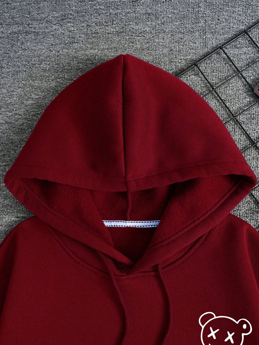 Men's Bear Print Drawstring Hooded Fleece Sweatshirt