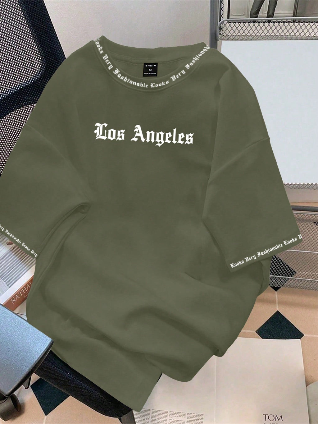 Men Solid Color English Letter Printed Short-Sleeved Round Neck T-Shirt