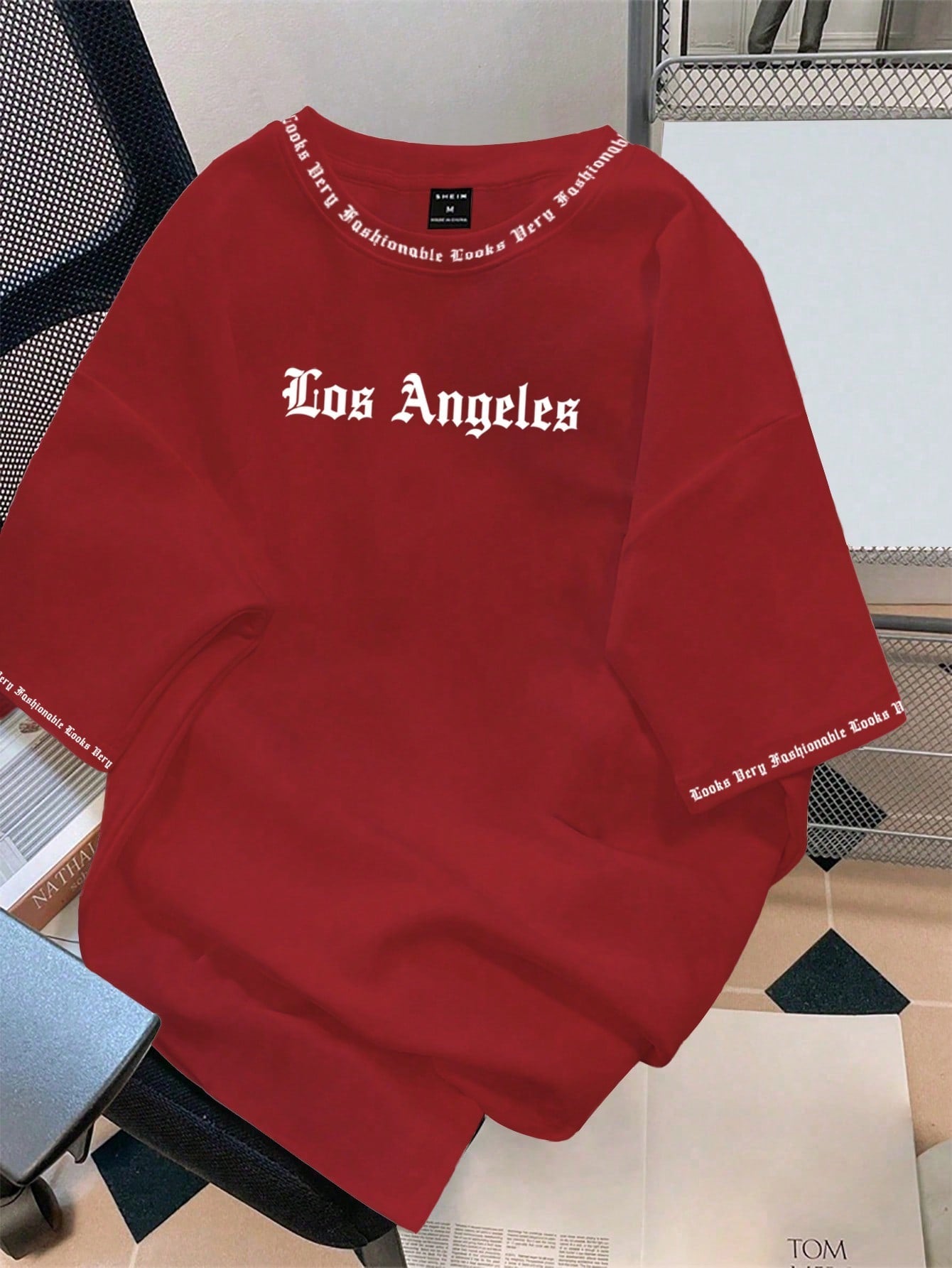 Men Solid Color English Letter Printed Short-Sleeved Round Neck T-Shirt