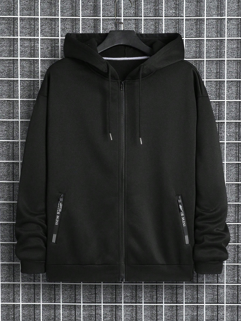 Men Letter Graphic Zip Up Drawstring Thermal Lined Hoodie