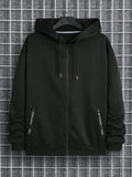 Men Letter Graphic Zip Up Drawstring Thermal Lined Hoodie