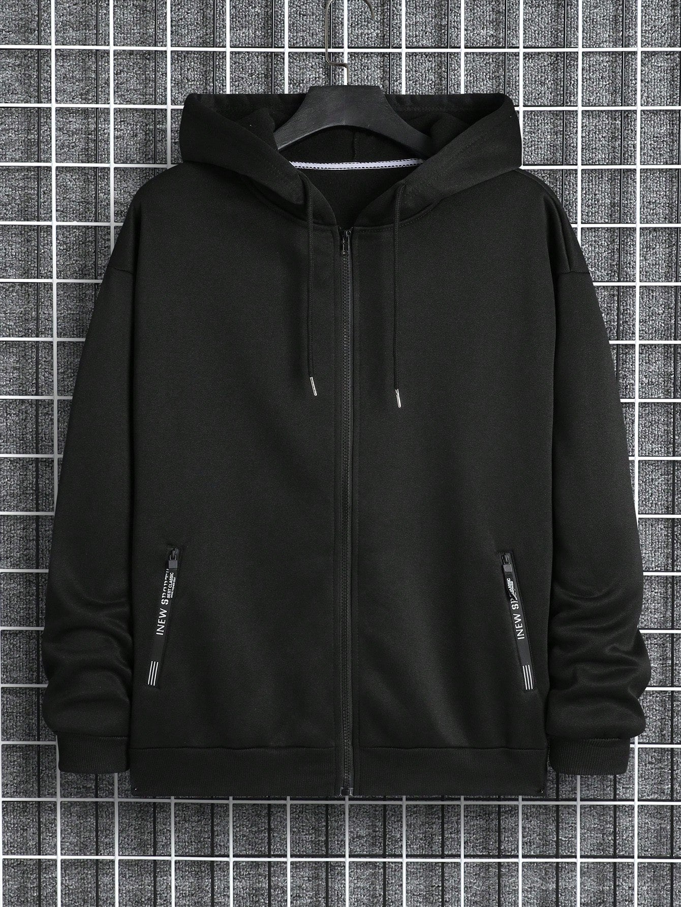 Men Letter Graphic Zip Up Drawstring Thermal Lined Hoodie