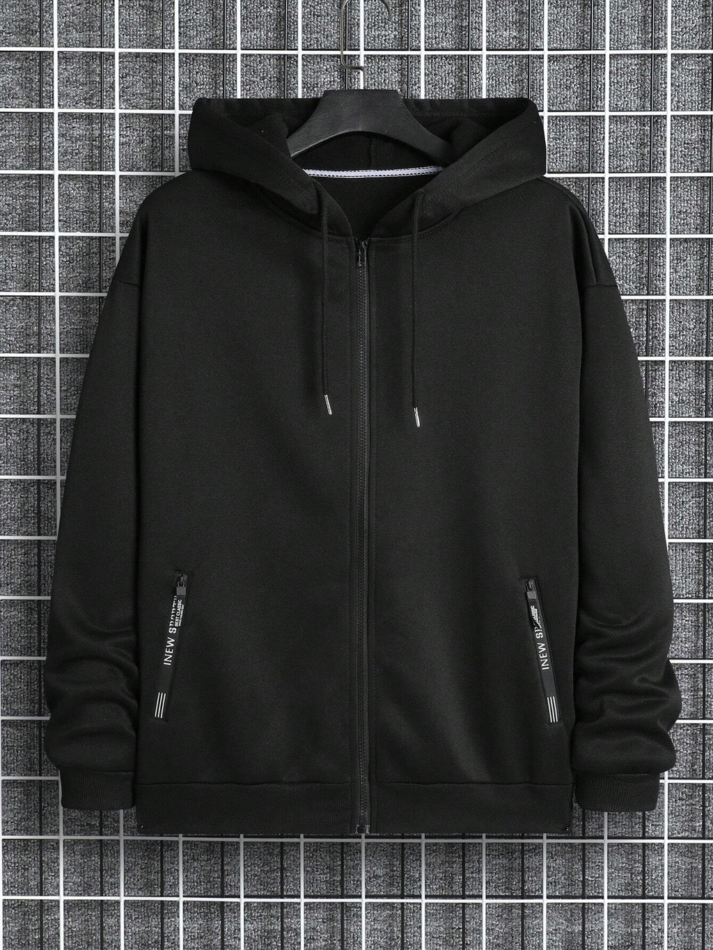 Men Letter Graphic Zip Up Drawstring Thermal Lined Hoodie