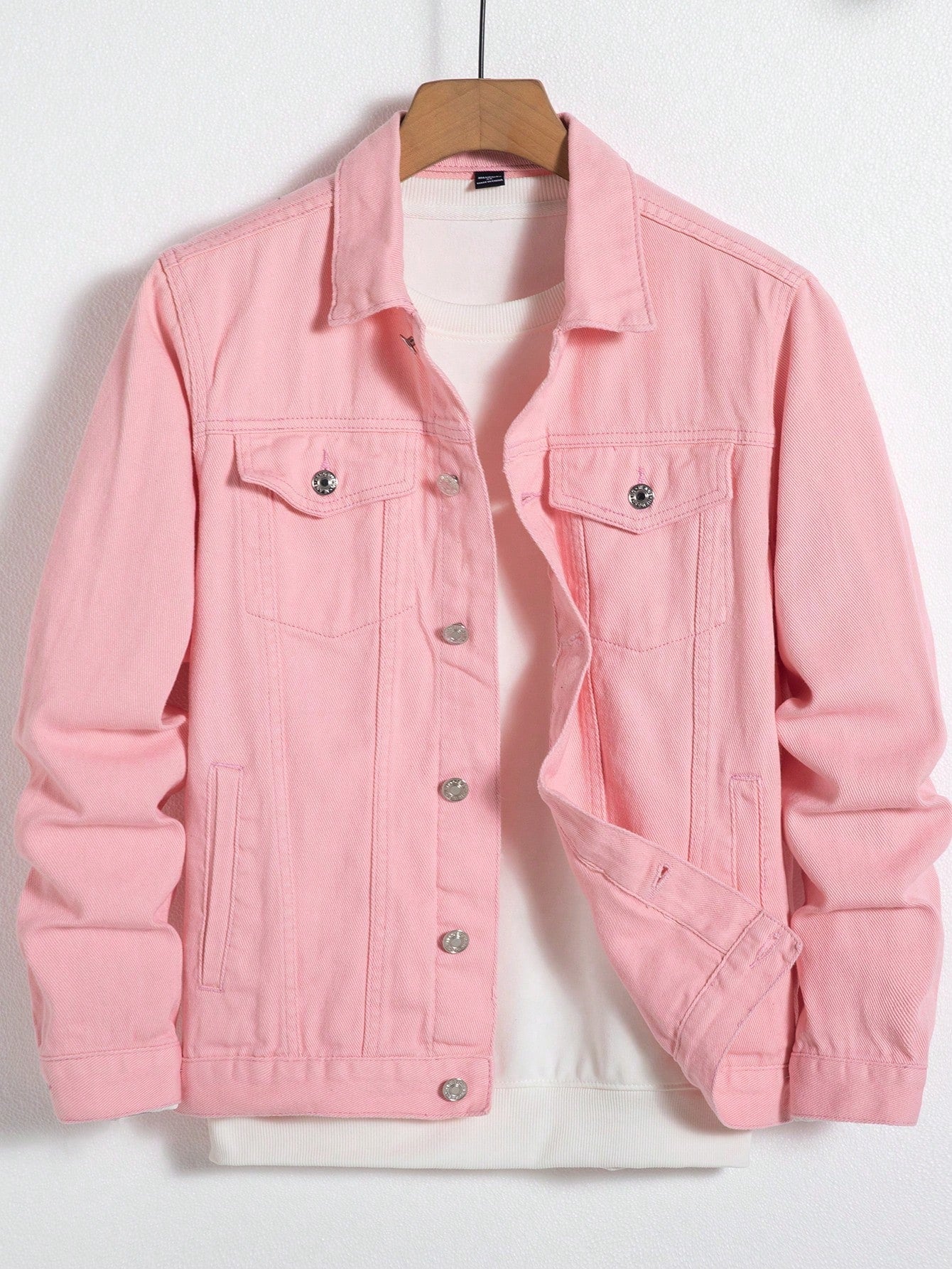 Men Flap Pocket Denim Jacket Without Hoodie