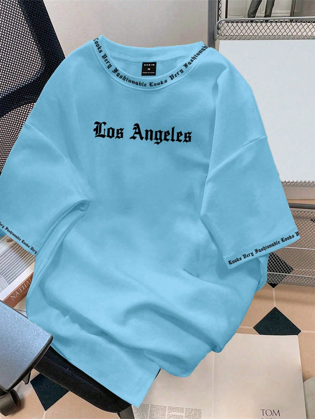 Men Solid Color English Letter Printed Short-Sleeved Round Neck T-Shirt