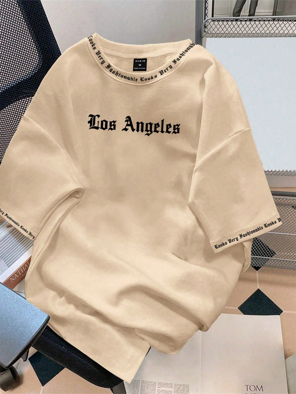 Men Solid Color English Letter Printed Short-Sleeved Round Neck T-Shirt