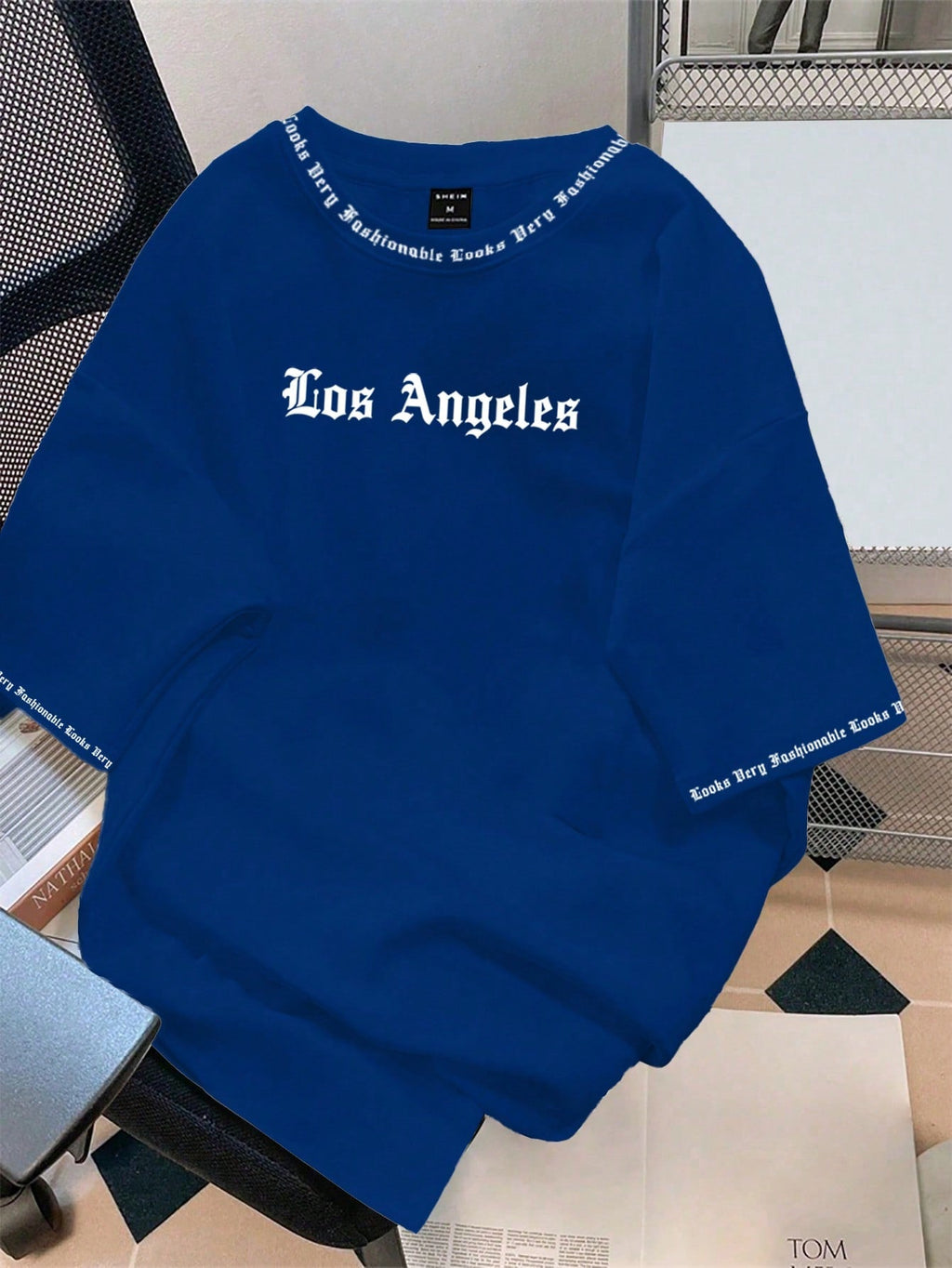 Men Solid Color English Letter Printed Short-Sleeved Round Neck T-Shirt