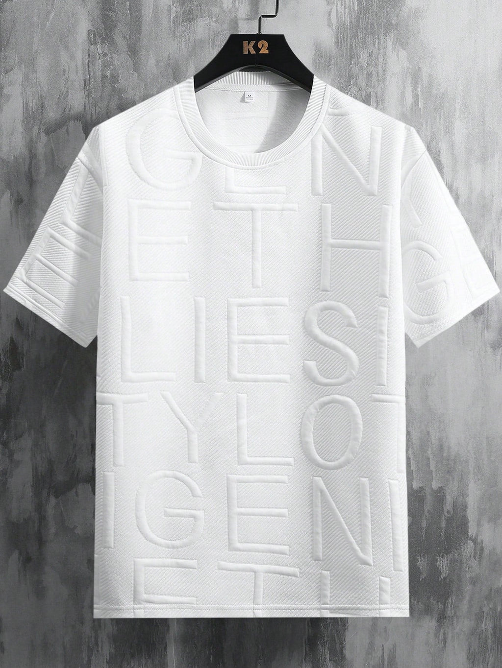 Men's Letter Embossed Round Neck Loose Casual Short Sleeve T-Shirt