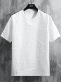 Men's Letter Embossed Round Neck Loose Casual Short Sleeve T-Shirt