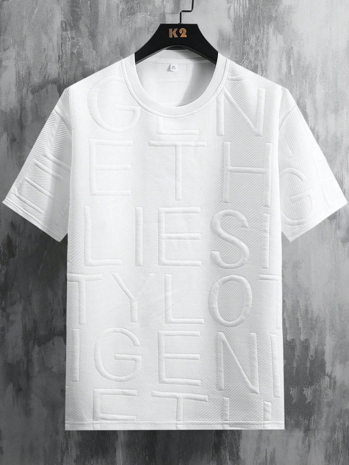 Men's Letter Embossed Round Neck Loose Casual Short Sleeve T-Shirt