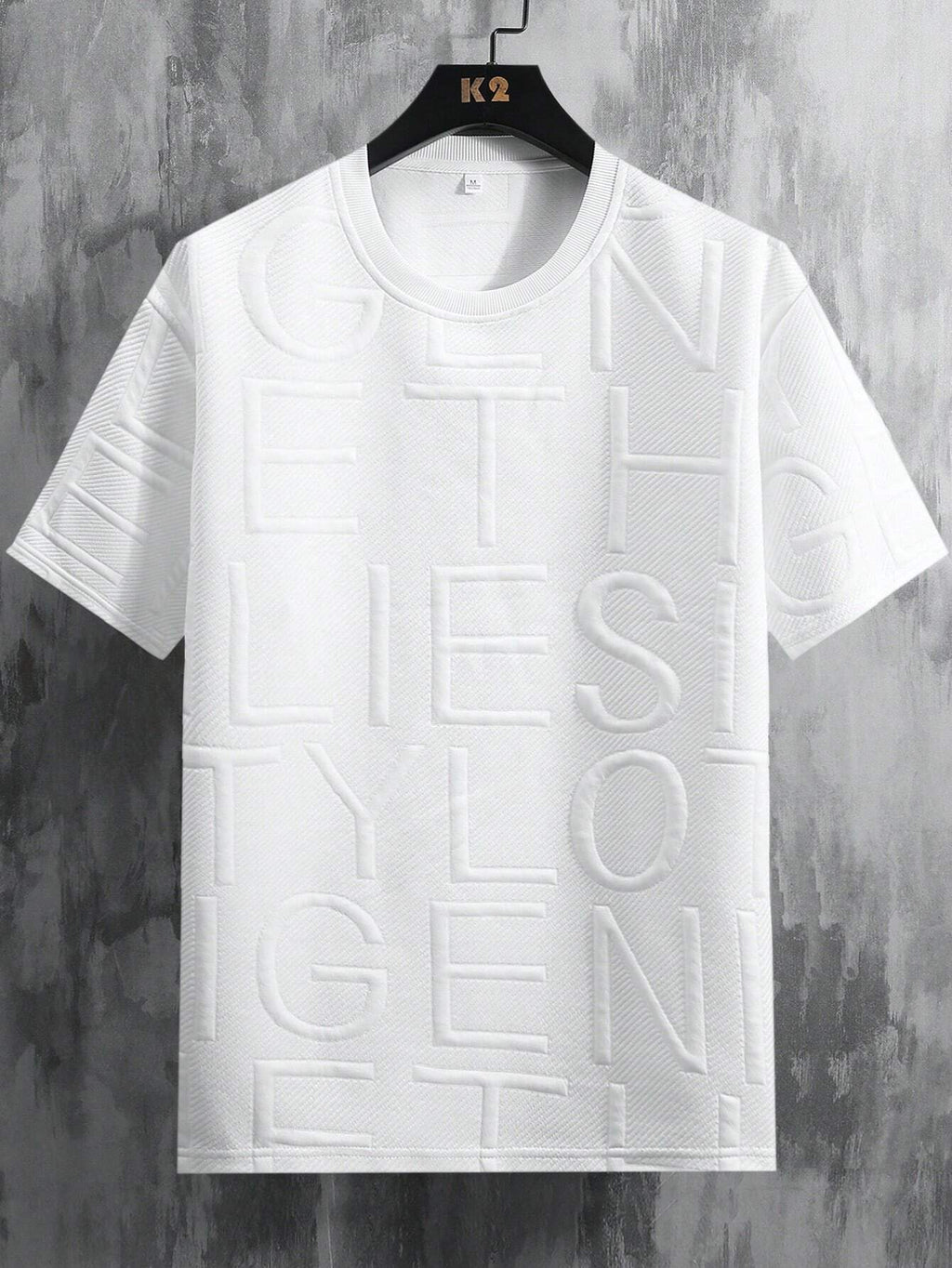 Men's Letter Embossed Round Neck Loose Casual Short Sleeve T-Shirt
