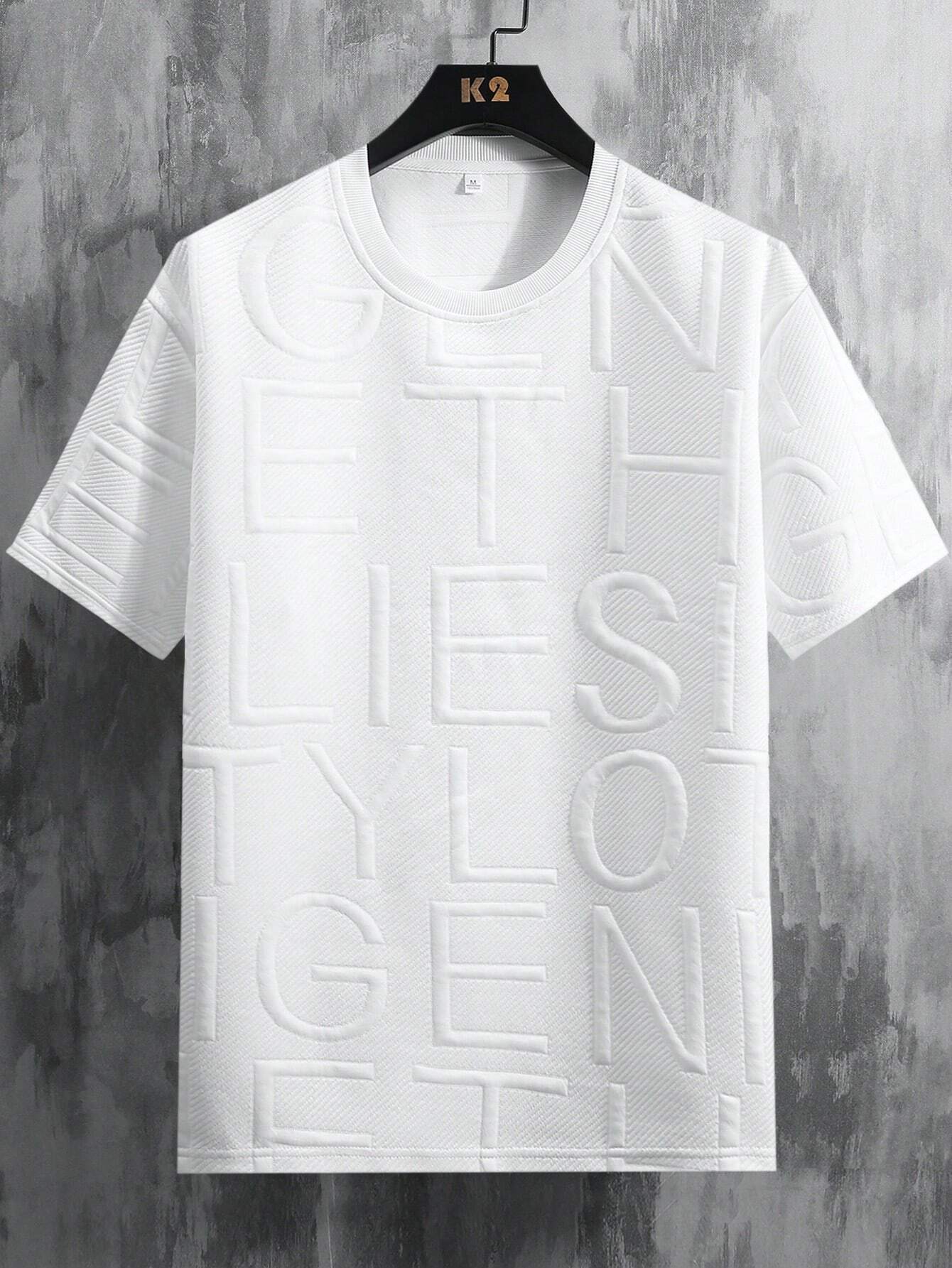 Men's Letter Embossed Round Neck Loose Casual Short Sleeve T-Shirt