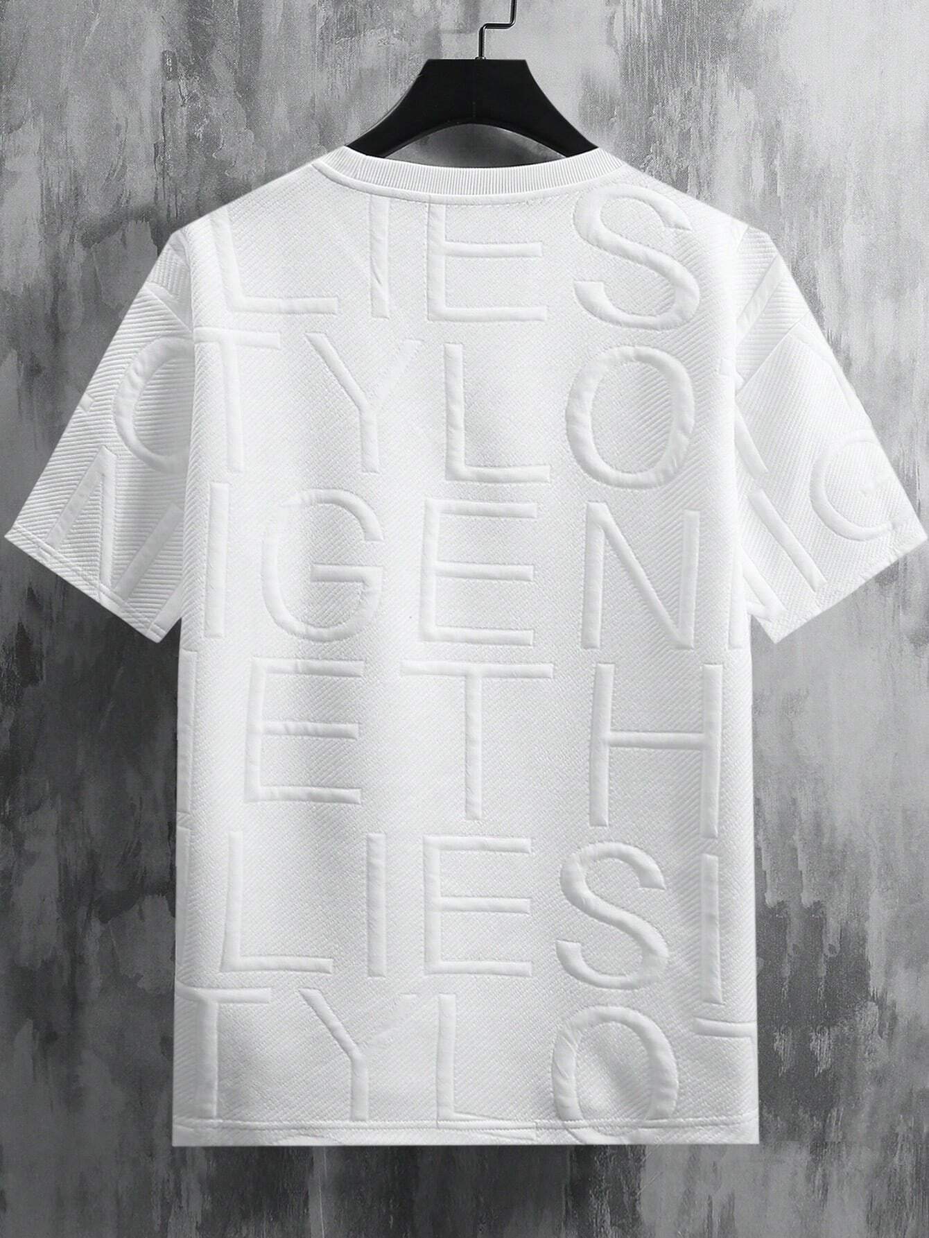 Men's Letter Embossed Round Neck Loose Casual Short Sleeve T-Shirt