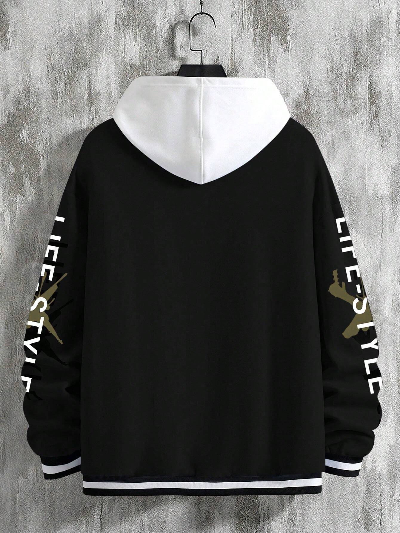 Men's Graffiti Printed Baseball Jacket, For Fall Winter