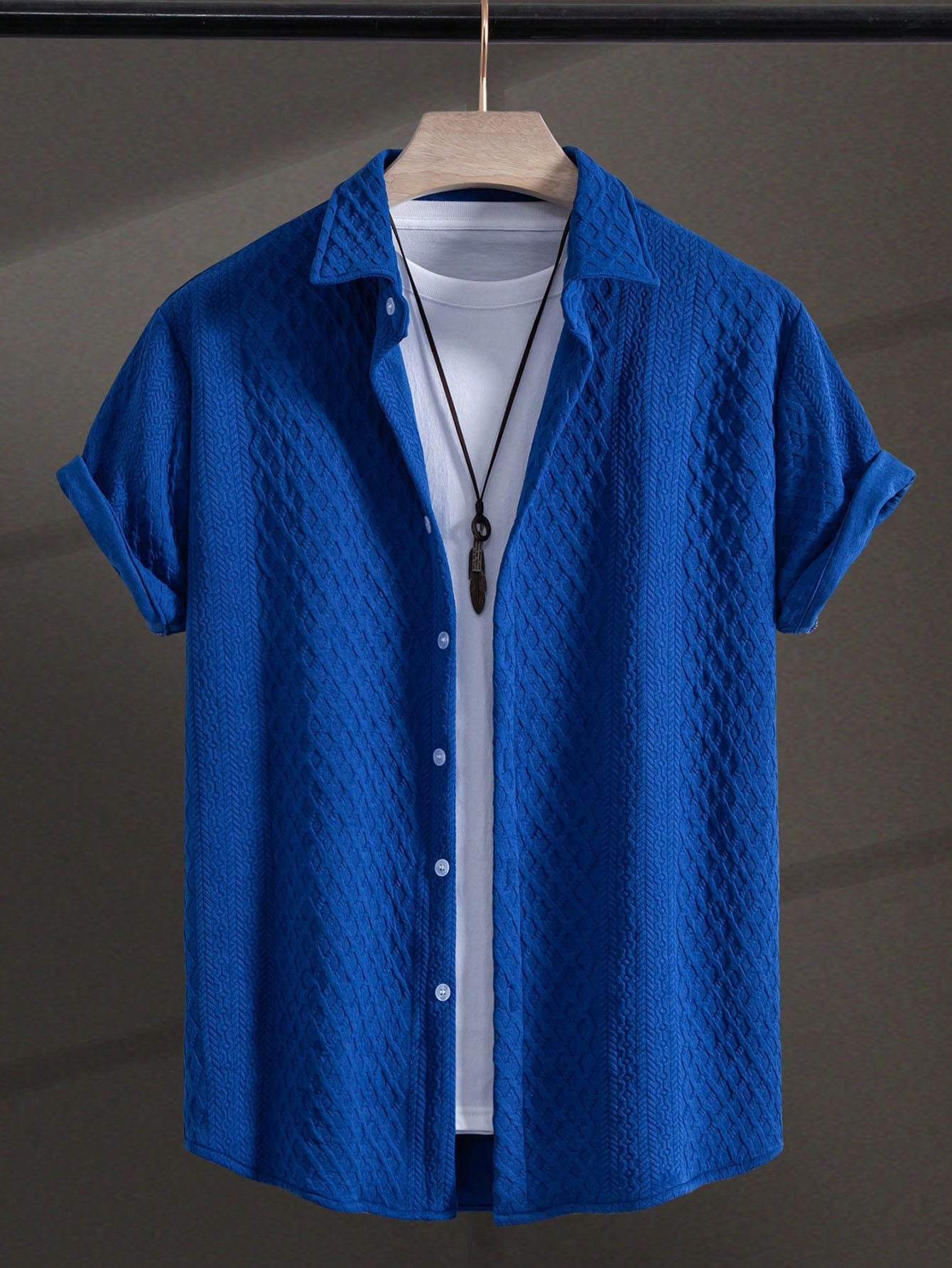 Men's Solid Color Plain Casual Short Sleeve Shirt, For Husband, Going Out