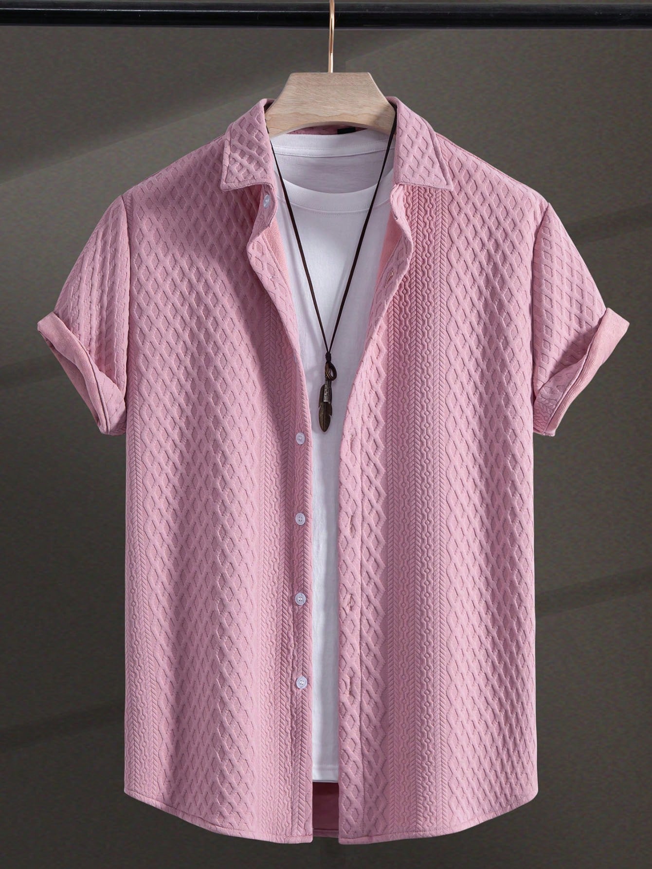 Men's Solid Color Plain Casual Short Sleeve Shirt, For Husband, Going Out