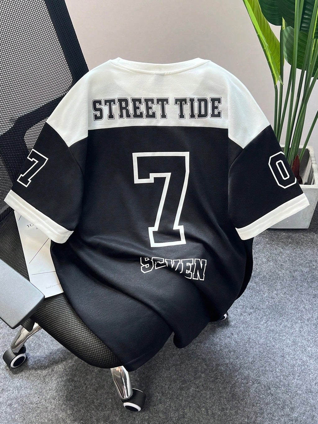 Men's Letter Print Contrast Color Round Neck Casual Short Sleeve T-Shirt