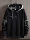 Men's Colorblock Letter Print Drawstring Hoodie