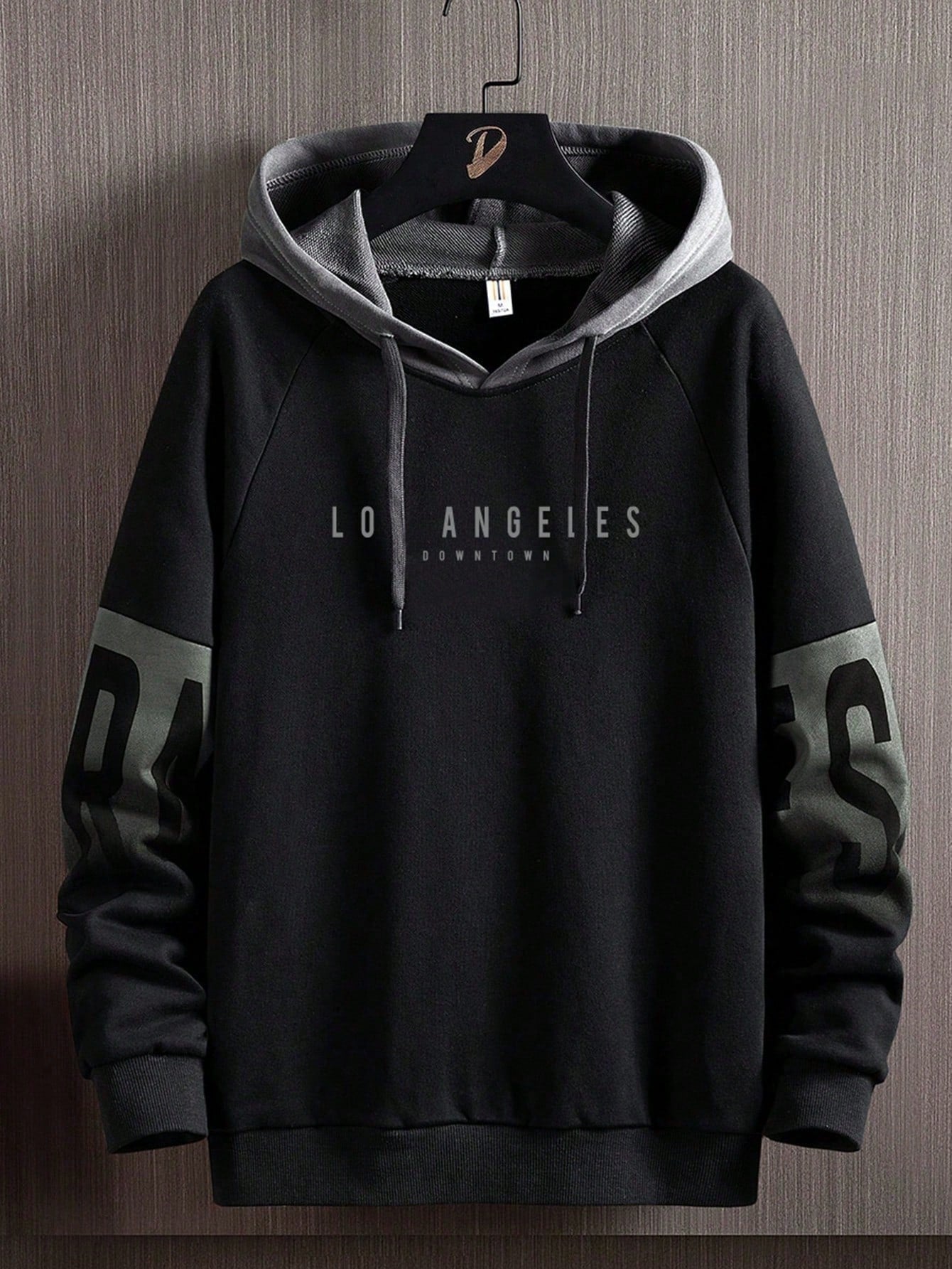Men's Colorblock Letter Print Drawstring Hoodie