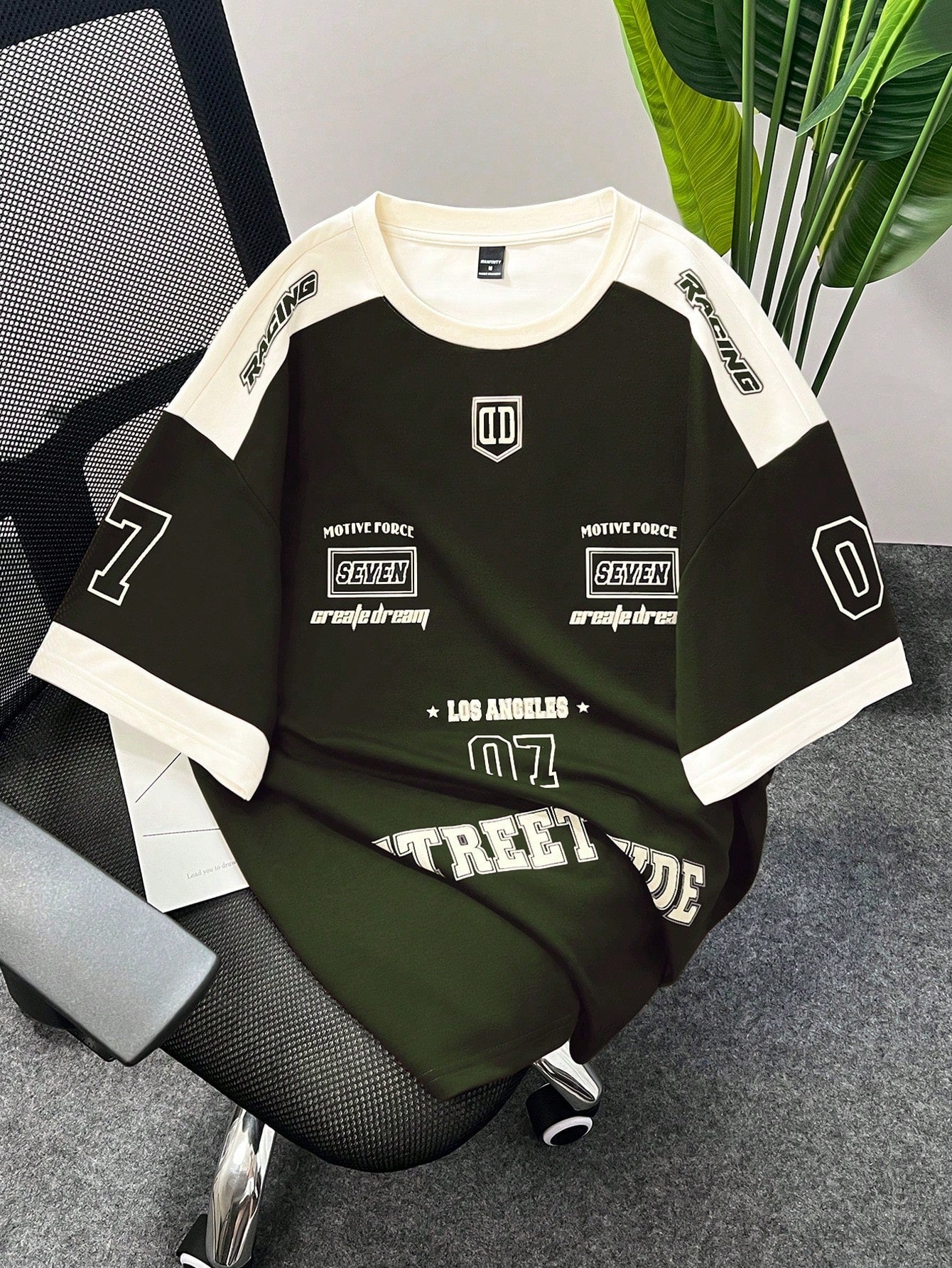 Men's Letter Print Contrast Color Round Neck Casual Short Sleeve T-Shirt