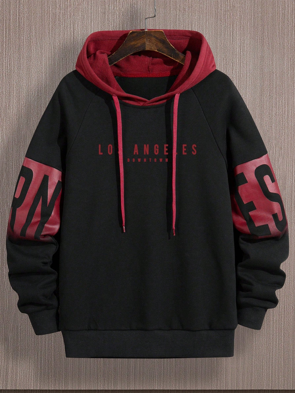 Men's Colorblock Letter Print Drawstring Hoodie