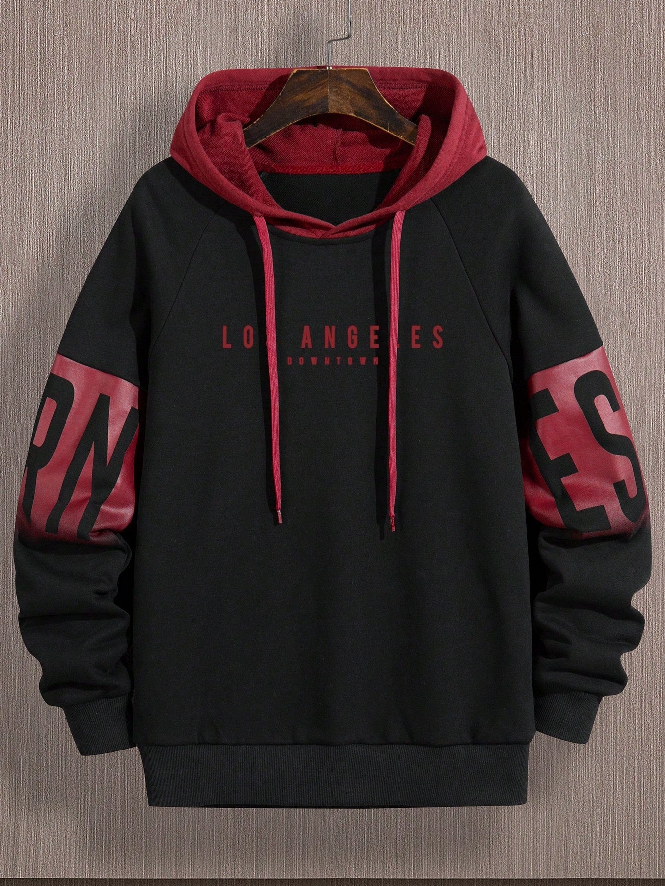 Men's Colorblock Letter Print Drawstring Hoodie