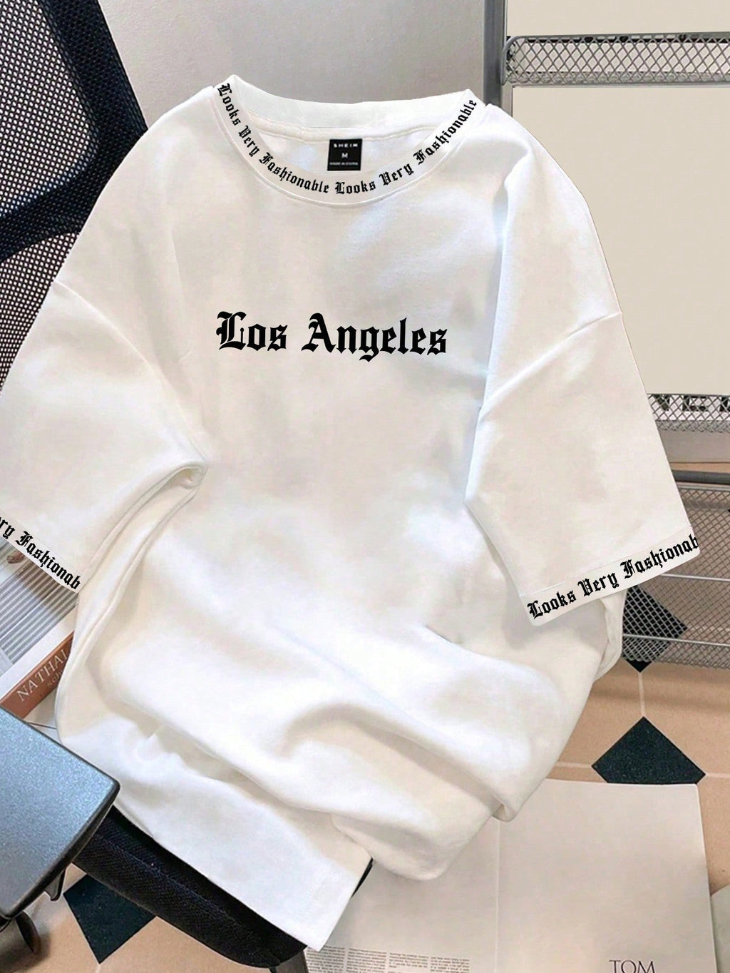 Men Solid Color English Letter Printed Short-Sleeved Round Neck T-Shirt