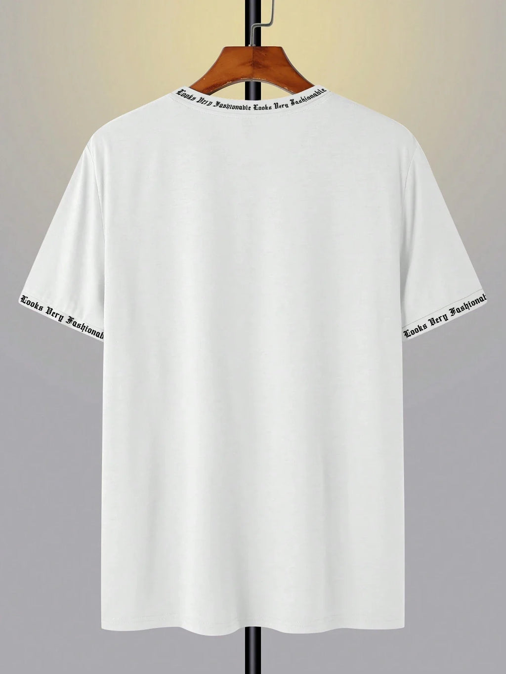 Men Solid Color English Letter Printed Short-Sleeved Round Neck T-Shirt
