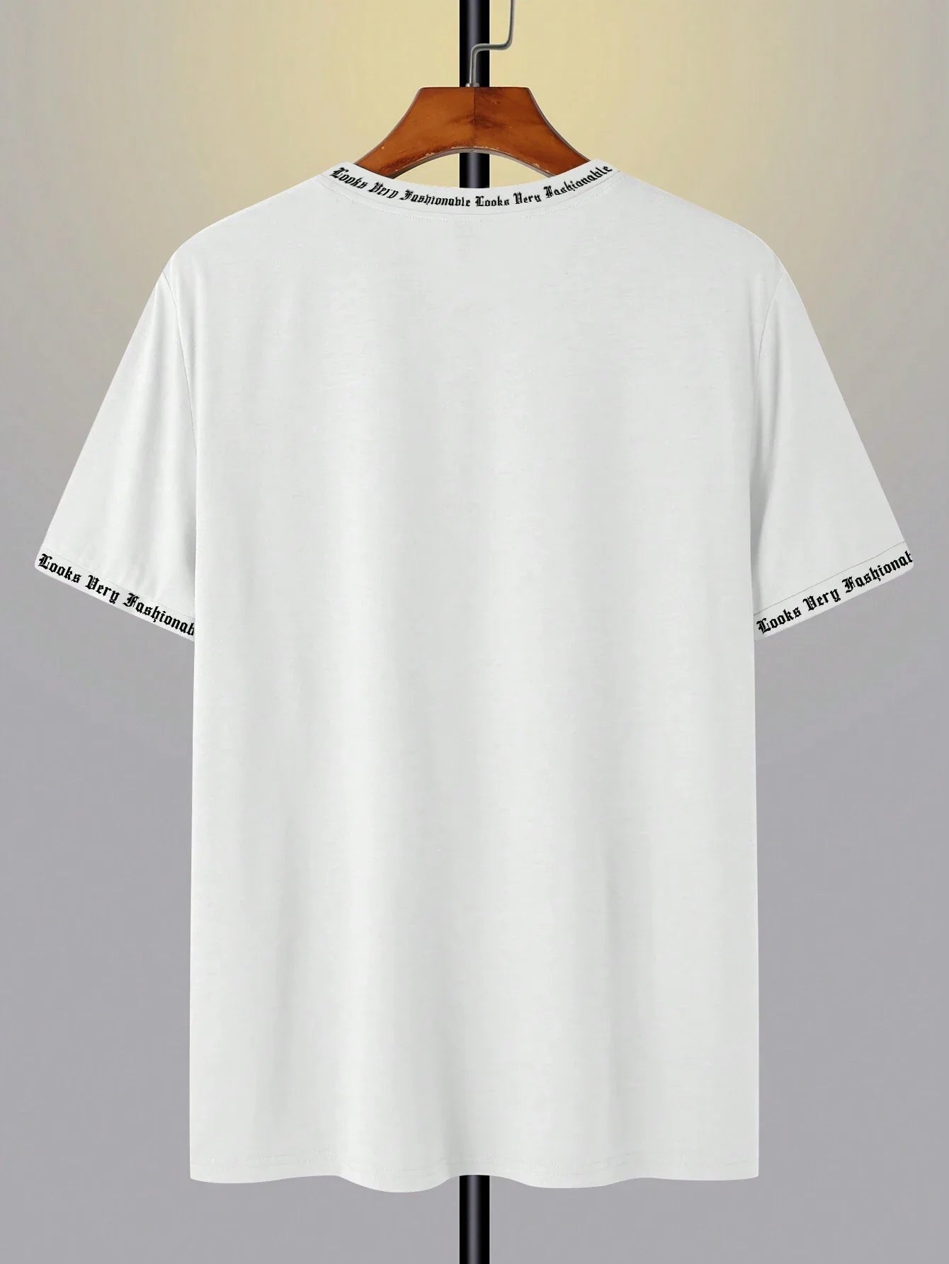 Men Solid Color English Letter Printed Short-Sleeved Round Neck T-Shirt