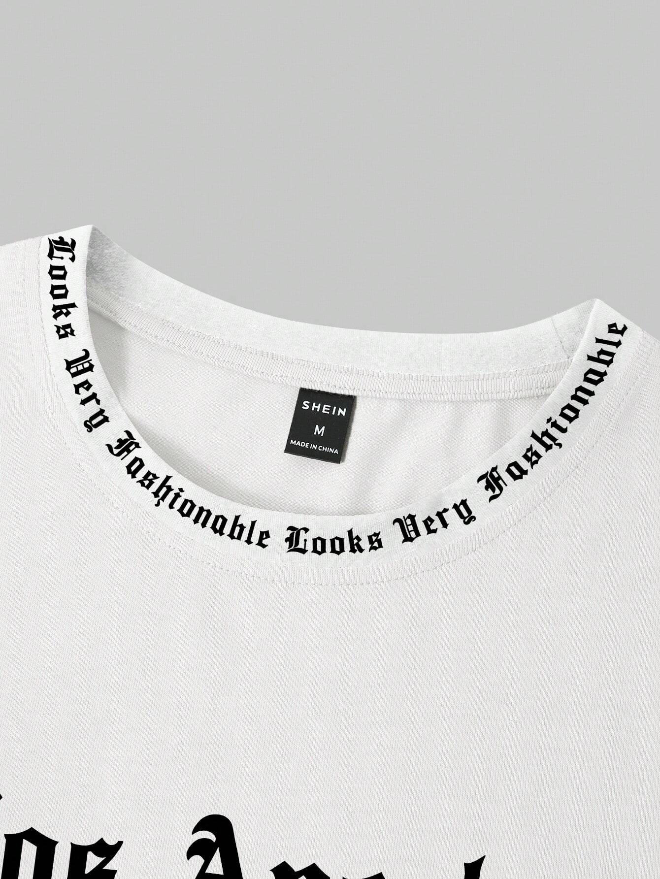 Men Solid Color English Letter Printed Short-Sleeved Round Neck T-Shirt