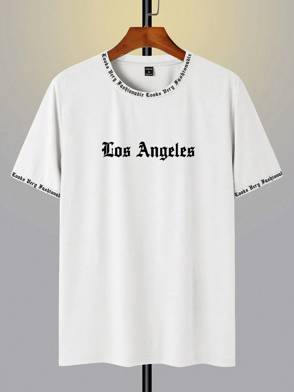 Men Solid Color English Letter Printed Short-Sleeved Round Neck T-Shirt