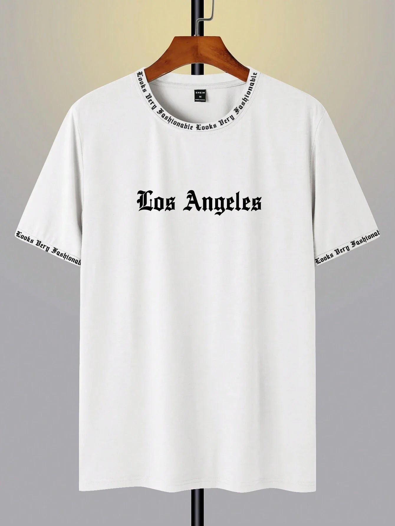 Men Solid Color English Letter Printed Short-Sleeved Round Neck T-Shirt