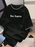 Men Solid Color English Letter Printed Short-Sleeved Round Neck T-Shirt