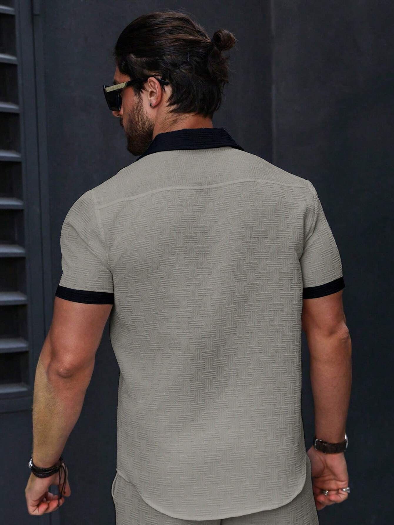 Men's Contrast Color Patchwork Front Button Casual Short Sleeve Shirt