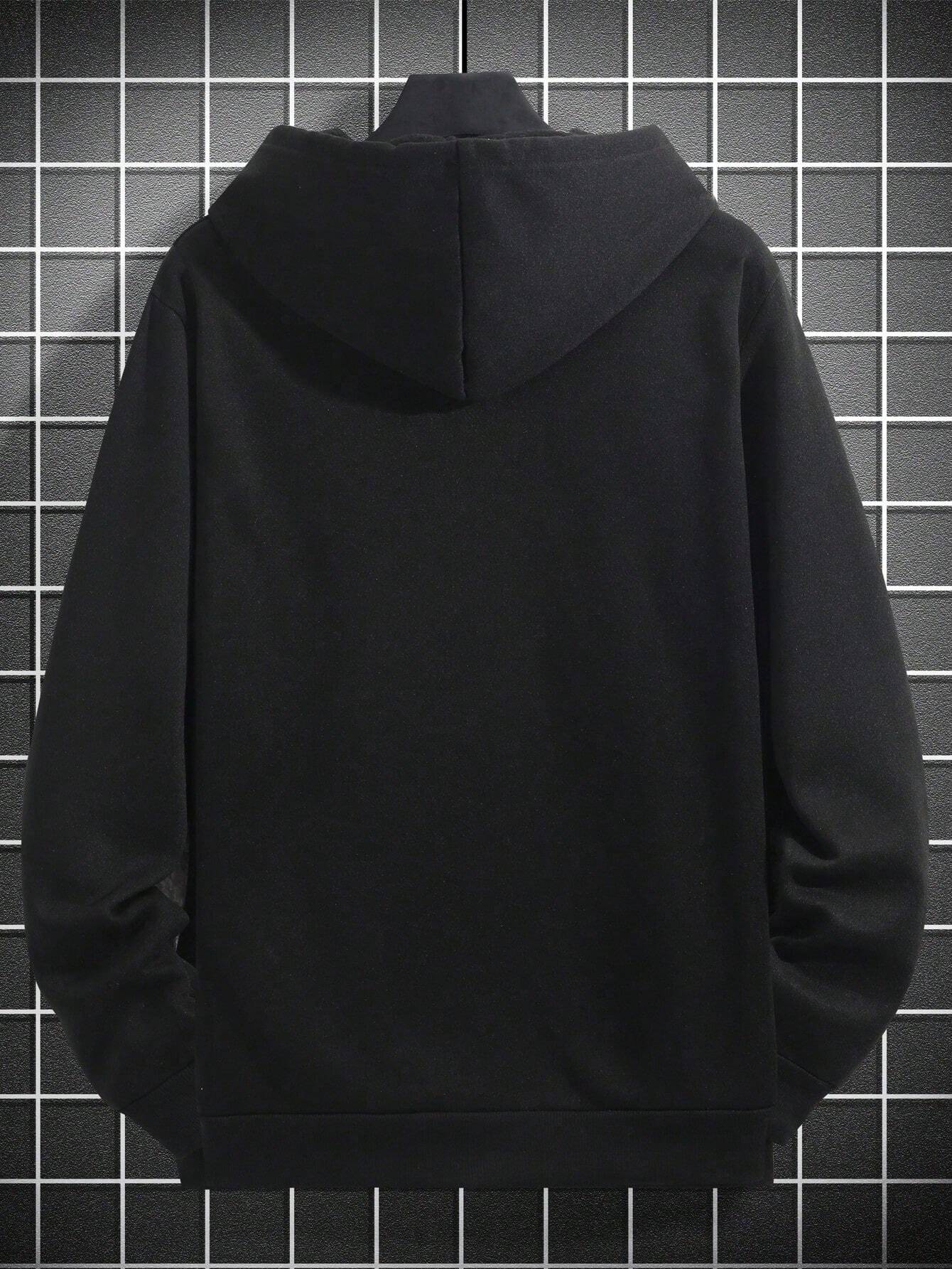 Men's Solid Color Drop Shoulder Long Sleeve Drawstring Pocket Casual Hoodie