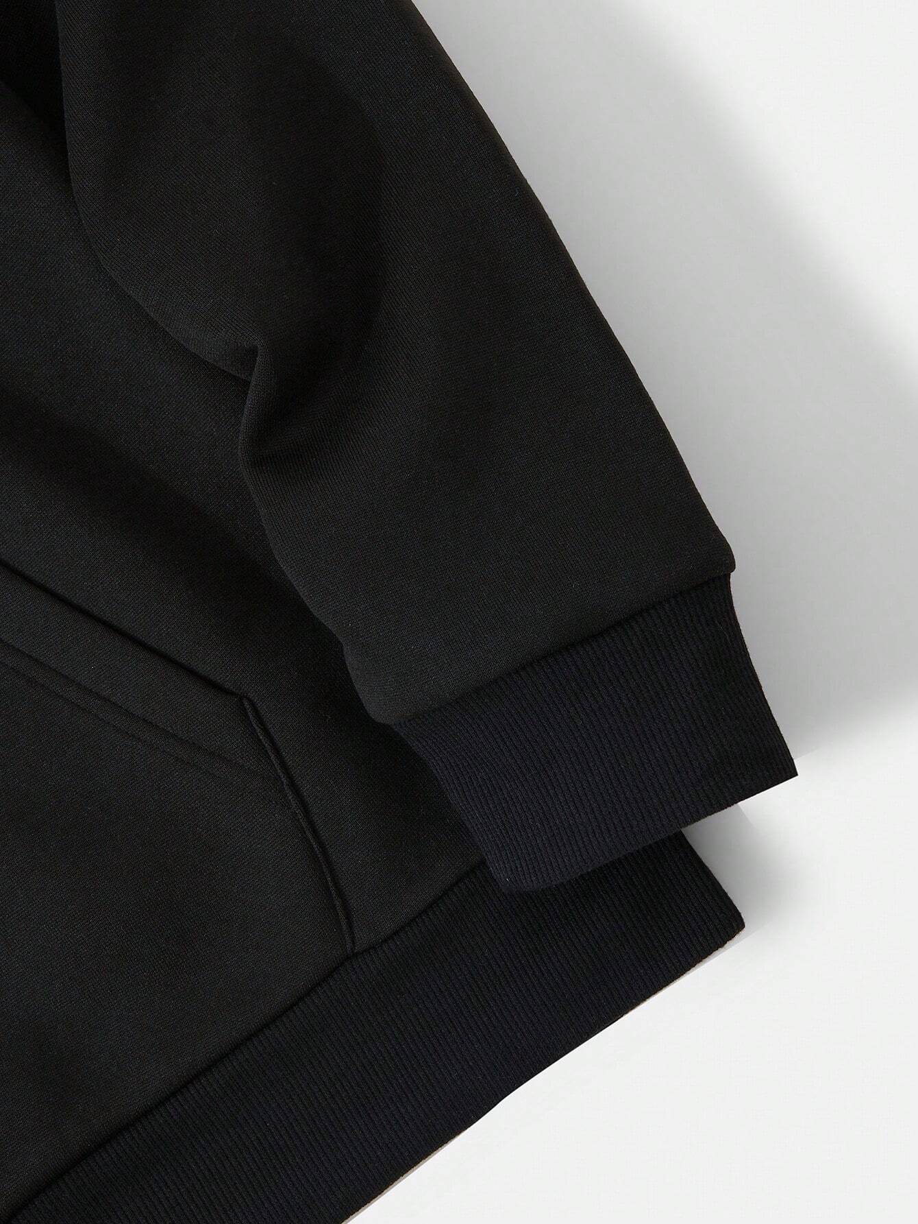Men's Solid Color Drop Shoulder Long Sleeve Drawstring Pocket Casual Hoodie