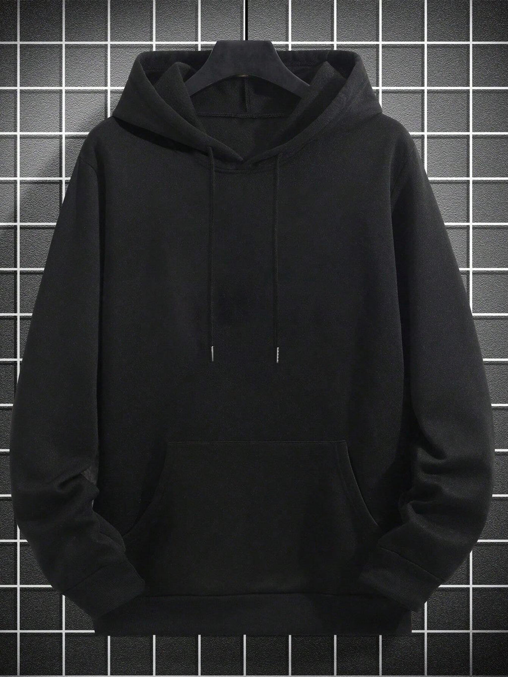 Men's Solid Color Drop Shoulder Long Sleeve Drawstring Pocket Casual Hoodie