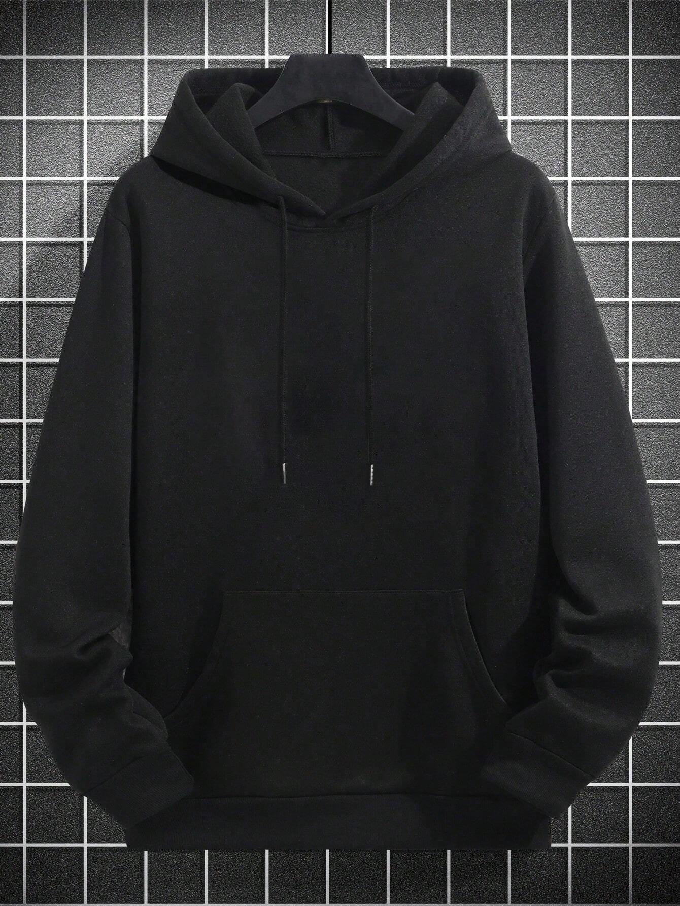 Men's Solid Color Drop Shoulder Long Sleeve Drawstring Pocket Casual Hoodie