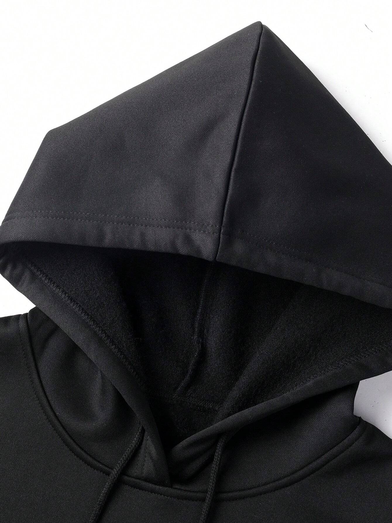 Men's Solid Color Drop Shoulder Long Sleeve Drawstring Pocket Casual Hoodie
