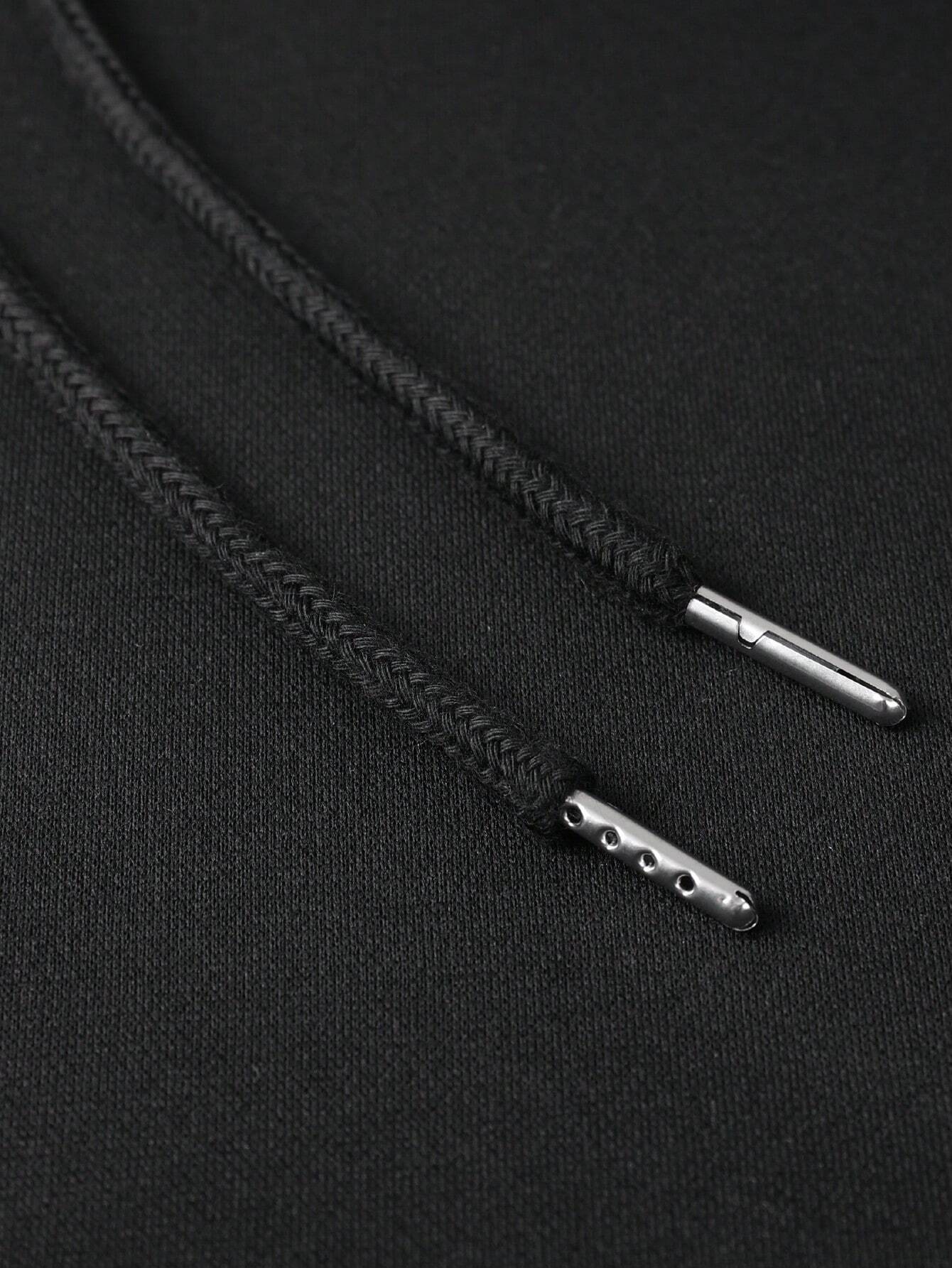 Men's Solid Color Drop Shoulder Long Sleeve Drawstring Pocket Casual Hoodie